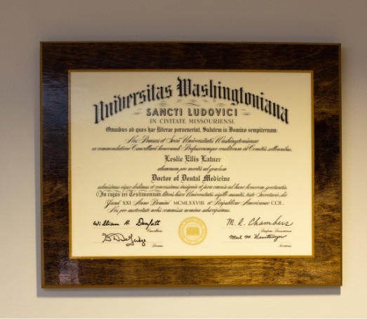 Framed Doctor of Dental Medicine degree for Doctor Les Latner