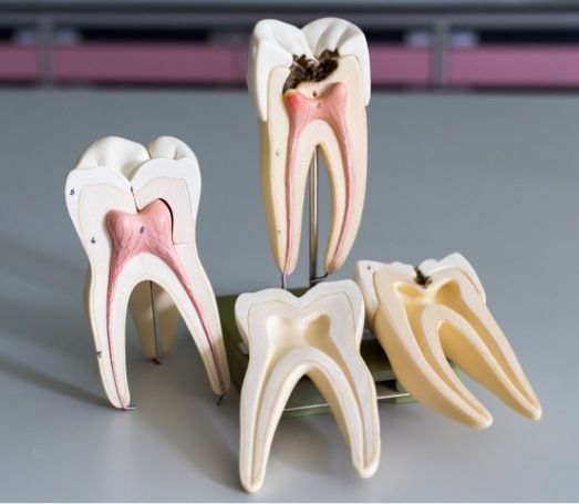 Models of damaged teeth needing root canal treatment